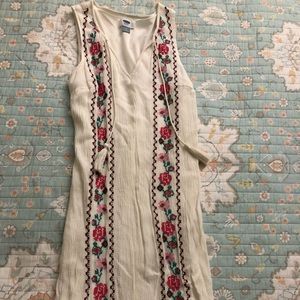 Off white linen floral dress